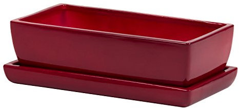 Pot de Fleur ceramique rectangulaire pour Les Cactus avec Soucoupe Long. 29.5 cm ht 8.5 cm Rouge