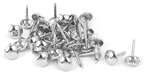sourcing map 8mm Cabeza Diámetro 15mm Altura Tapicería Clavo Pulgar Tachuela Empuje Pasador Plata Tono 35 Piezas