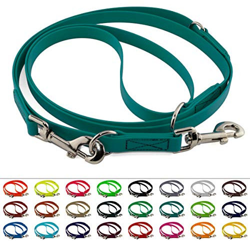 LENNIE Verstellbare BioThane Führleine, 16mm breit, 2,5m lang, Petrol/Teal, genäht, Doppelleine
