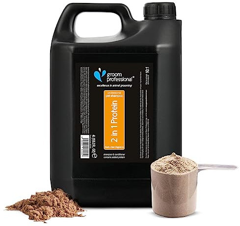 GROOM PROFESSIONAL 2-in-1 Protein Hundeshampoo und Conditioner - Hundeshampoo Gegen Juckreiz - Für Trockene & Juckende Haut - Stärkendes Shampoo für Hunde - Verleiht Kondition und Glanz, 4 Liter