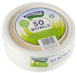 Caterpack Enviro Range Bowls 12oz, 50 Pack Super Rigid 100% Biodegradable Bowls, Naturally compostable, Eco-Friendly, Non Plastic Alternative, Microwave and Freezer Friendly