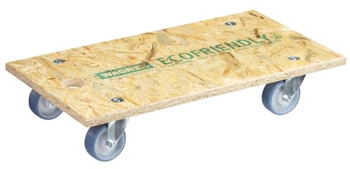 WAGNER Transportroller Transporthilfe 1173 I Möbelroller aus OSB I 57,5 x 30 x 11 cm, Tragkraft 250 kg I Rollbrett I Umzugsroller softe Rollen I Lastenroller mit Aufhängeloch I FSC® I Made in DE