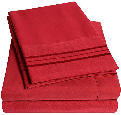 1500 Supreme Collection Bed Sheet Set - Extra Soft, Elastic Corner Straps, Deep Pockets, Wrinkle & Fade Resistant Hypoallergenic Sheets Set, Luxury Hotel Bedding, Queen, Red