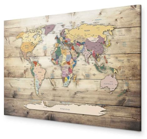 B&D XXL - Wandbilder XXL 120x80 cm 1 tlg - Wand Deko Vlies Leinwand Bilder Groß Wanddeko Wohnzimmer Schlafzimmer Kunstdrucke - Poster Weltkarte Kontinente Welt Karte Holz k-B-0009-b-b