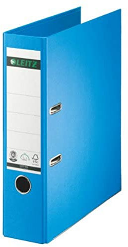 Leitz Qualitäts-Ordner 180°, A4, 8 cm Rückenbreite, Spezialpapierkaschierung in Leinenprägung, Blauer Engel, Hellblau, 10070030