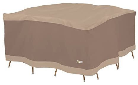 couvertures de canard élégant carré Patio Table avec chaises Coque 76L x 76W x 32H marron
