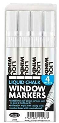 4PC LIQUID CHALK WINDOW MARKERS - PENS GLASS CHALK BOARDS MENU DISPLAY SIGN WIPE