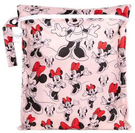 Bumkins Waterproof Wet Bags for Baby, Disney Minnie Mouse, Travel, Swimsuit, Cloth Diapers, Pump Parts, Gym Clothes, Toiletries, Strap to Stroller, Zipper Reusable Bag