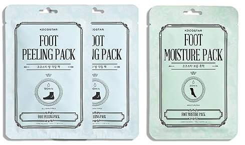 KOCOSTAR - Mascarilla Pies Foot Peeling Pack, 2 Calcetines Exfoliantes, con AHA y Ácido Hialurónico, Exfolia, Renueva e Hidrata la Piel, Suaviza Durezas y Mejora la Textura de los Pies