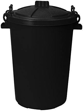 CrazyGadget® 85 Litre 85L Extra Large Colour Plastic Dustbin Garden Storage Unit Bin Clip On Locking Lid Heavy Duty - for Rubbish Waste Animal Feed etc. (Black)
