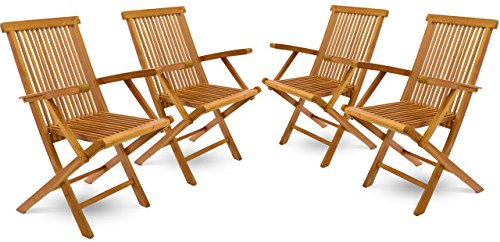 Divero 4er Set Klappstuhl Ravenna aus Teakholz, behandelt – Farbe: Braun