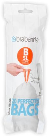 Brabantia 311741 Garbage Bags 5 L Size B 3 Rolls of 20 Bags White