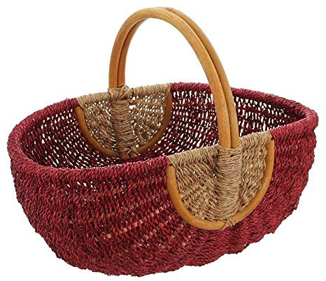 FRANK FLECHTWAREN Einkaufskorb Rot/Natur, toller einkaufsbegleiter, Schönes Geschenk, Praktisch