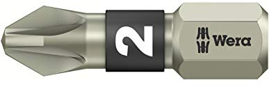 Wera 3855/1 TS Pozidriv Pz 2 Torsion Edelstahl-Einsatz-Bits 25 mm kardiert