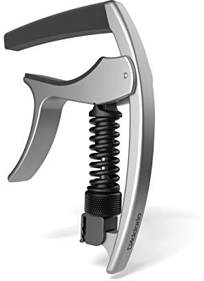 D’Addario Guitar Capo –NS Tri Action -For 6-String Electric and Acoustic Guitars –Micrometer Tension Adjustment for Buzz-Free, In-Tune Performance -Single Hand Use –Integrated Pick Holder -Silver