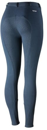 HORZE Active Women's Horse Riding Silicone Grip Full Seat Breeches | Midrise Waist with Front Pocket - Peacoat Dark Blue - 26