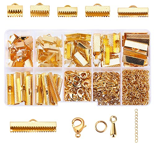 PH PandaHall 500pz Fermagli per Crimpatura Nastro Chiusure per Gioielli Fermagli Chiusura a Moschettone Anellini Aperti Catena in Oro per Braccialetti Gioielli Collane Fai Da Te