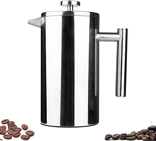 Highwin Small Stainless Steel French Press, 12oz Dual-Filter Coffee Plunger Pot Brewer and Maker for Individual Serving, Silver