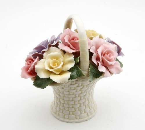 Cosmos Gifts 10228 Fine Elegant Porcelain Rose Flower Basket, 4-3/8 H