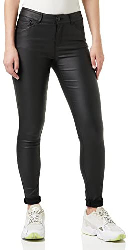 VERO MODA Damen Beschichtete Skinny Fit Jeans PU Kunstleder Hose Coated High Waist Stretch Pants Vmseven