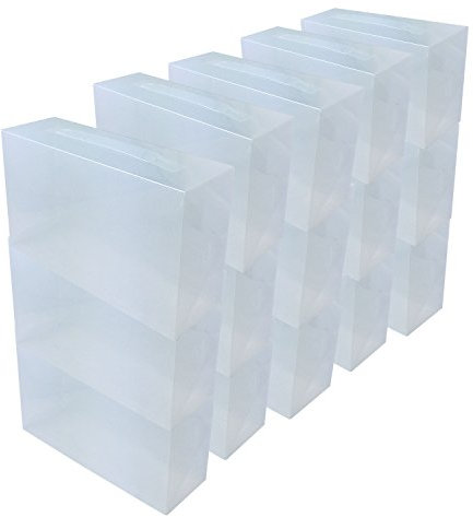 15x DynaSun PP368T Boîte à Chaussure de Rangement Escarpin Conteneur Organisateur Robuste Transparente Empilable et Pliable pour Hommes et Dames
