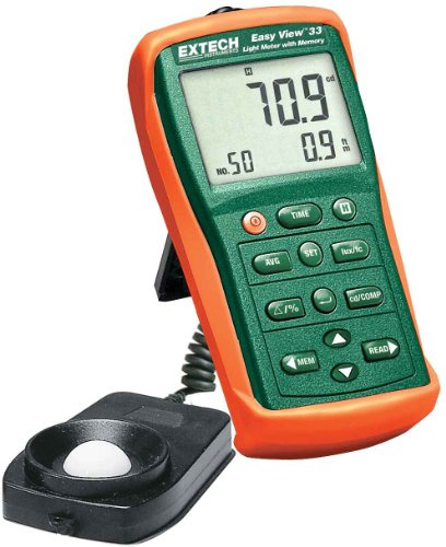 Extech EA33 EasyView Light Meter with Memory - Non-Contact Illuminance Meter, 0.001 Fc / 0.01 Lux Resolution, 5 Ranges (up to 99,990 Fc / 999,900 Lux), Data Logging