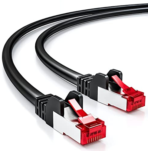 deleyCON 25m Câble Réseau Cat6-1 000 Mbit/s (Cuivre, S/FTP, sans Halogène) RJ45 Gigabit Câble Patch Ethernet LAN - pour DSL, Internet, Wi-Fi, Switch, Routeur, Modem, Panneau de Brassage - Noir