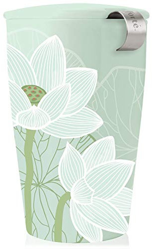 Tea Forte Lotus Kati Steeping Cup, 12oz Ceramic Tea Infuser Mug with Lid for Steeping Loose Leaf Tea, Tea Infuser Cup for Tea Lovers, Tea Gifts