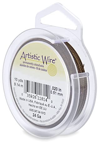 Artistic Wire, 24 Gauge / .51 mm Tarnish Resistant Colored Copper Craft Wire, Round Twist, Antique Brass Color, 10 yd / 9.14 m