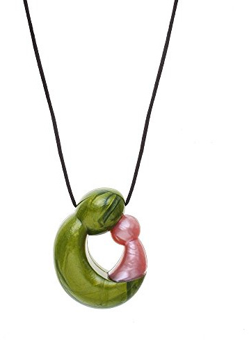 Chewigem Chunky Silicone Teething Necklace for Babies and Moms | Safety Clasp | Teething, Babywearing | Non-Toxic | Washable | Green/Pink | Sensory Aid for Autism, ADHD, SPD, Oral Motor, Anxiety Needs