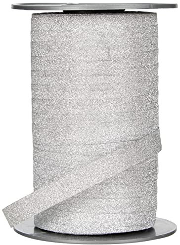 PRÄSENT POLY GLITTER Ringelband silber, 100 m leicht kräuselndes Geschenkband, 10 mm Breite, Dekoband zum Basteln & Einpacken von Geschenken, für festliche Anlässe