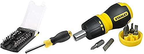 Stanley Stht0-70885 - Destornillador Multipuntas, Incluye 33 Puntas Y Organizador De Puntas + 0-66-358 - Destornillador Con Carraca Y 6 Puntas
