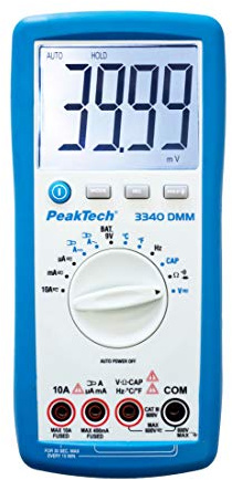 PeakTech P 3340 Digital Multimeter 4000 Counts mit großer LCD Anzeige, CAT III 600V / 10A AC/DC, Auto-Range, Blau