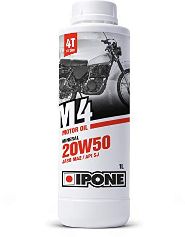 IPONE - Olio per Moto a 4 Tempi 20W50 M4 - Tanica da 1 litro - Minerale - Resistenza all'Usura e Protezione del Motore