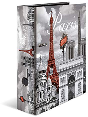 HERMA Ordner A4 Paris Frankreich, 7 cm breit, Kinder Ringordner mit Städte Motiv, bunter Aktenordner mit Innendruck für Jungen und Mädchen