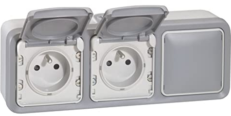 Legrand - Double prise de courant + obturateur Plexo complet apparent - Gris