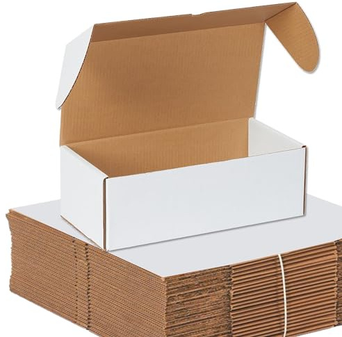 BOX USA 14 Deluxe Shipping Boxes, 14 1/2L x 7 1/2W x 5H, 25-Pack - White Box Mailers for Packaging, Storage, Gifts or Bulk Business Orders