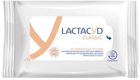 Lactacyd® Classic Intimreinigungstücher – Mit angepasstem pH-Wert und natürlicher L-Milchsäure – Klinisch geprüft & bestätigt – Praktisch für unterwegs – 15 Stück