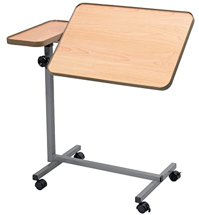 Performance Health Table de lit et de chaise à double action, table de lit portable, table roulante à hauteur réglable avec surface inclinable, dessus en stratifié, nettoyage par essuyage.