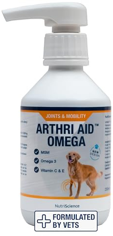 NutriScience Arthriaid Omega Dog Joint Supplement – Glucosamine, Chondroitin, MSM & Omega 3 – Supports Mobility, Relieves Stiffness & Promotes Cartilage Repair – 250ml