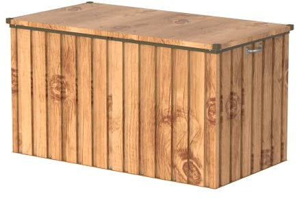 Duramax DH 1.3 (585 L) Coffre de Rangement de jardin en métal avec vérin à gaz hydraulique, coffre de terrasse et rangement de meubles de jardin, Boîte de rangement coussins, grain de bois