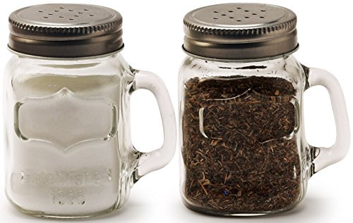 Circleware Mason Yorkshire Jar Mug Salt and Pepper Shakers with Glass Handles and Metal Lids, 5 Ounce, Set of 2 in Gift Box, Limited Edition Glassware Serveware