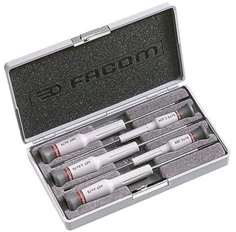 FACOM Schraubendreher Micro-Tech Schlitz, Klingen auswechselbar, im Kasten, 5-teilig, 1 Stück, AEF.J2