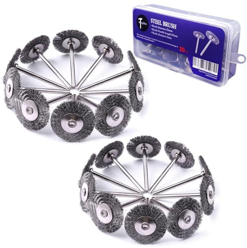 ATOPLEE Drahtbürsten-Set, 20 Stück 1 Zoll/25mm Mini-Drahtbürste mit 3mm Rundschaft, Legierungsstahl-Drahtbürste für Bohreraufsatz