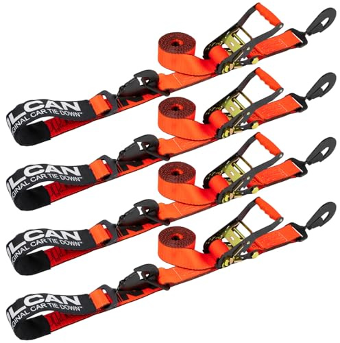VULCAN Axle Tie Down Combo Strap with Snap Hook Ratchet - 2 Inch x 114 Inch - 4 Pack - PROSeries - 3,300 Pound Safe Working Load