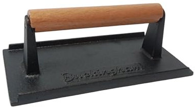 Buckingham Cast Iron Steak Weight ghisa, Peso per Bistecca, Pancetta, pressa per Grill, Legno, Nero, 21 cm x 10 cm x 6 cm
