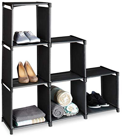 Relaxdays Étagère escalier, 6 compartiments, meuble rangement, HxLxP : 109x106x30 cm, séparateur de pièces, noir