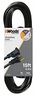 Southwire Extension Cord - Reliable Indoor & Outdoor Power - Neutral Black Finish - Vinyl Jacket - Reinforced Blades - Molded Plugs - 3 Prong - 15 Foot Length