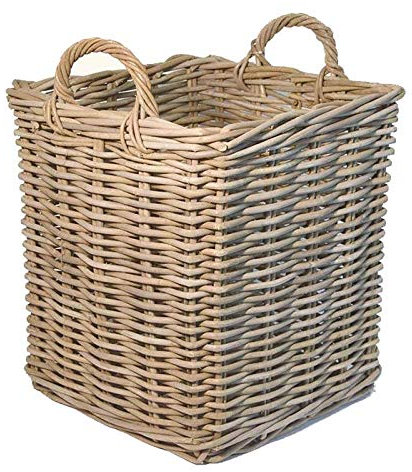 Fireside Log Basket Grey Medium Square Wicker Rattan Wood Storage