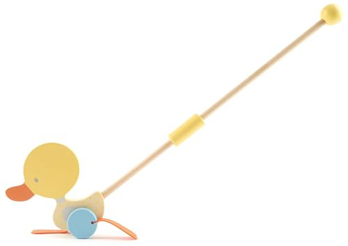 Bieco Schiebespielzeug Holz Ente | Schiebetiere ab 1 Jahr | Enten Lauftier Holz | Schiebetier für Jungen & Mädchen | Süßes Nachziehtier Schieber